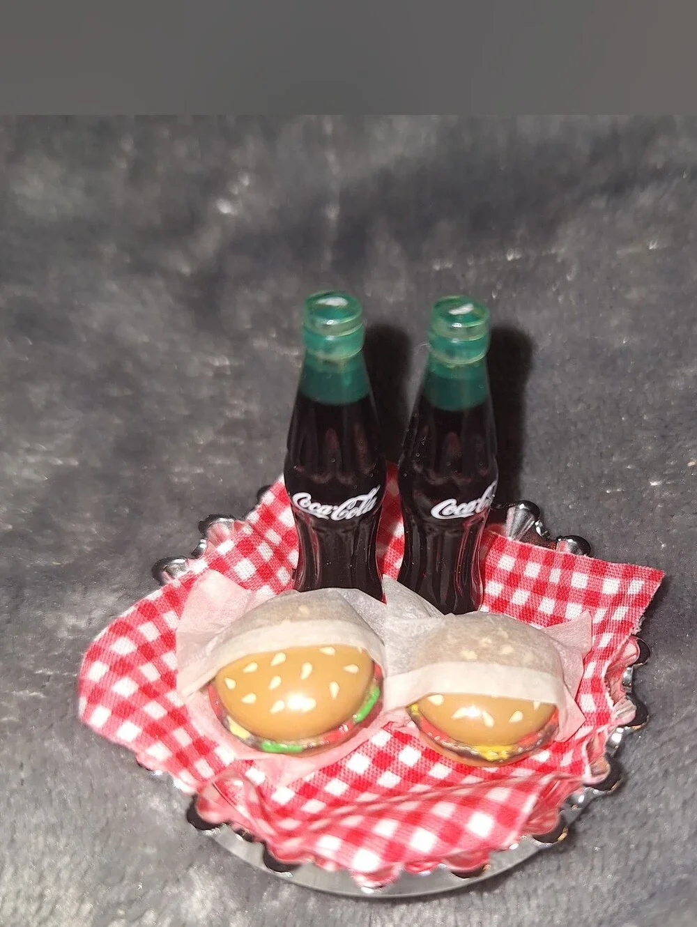 Vintage Minature Coke & Burgers~1998 Coca-Cola Car Hop Waitress Barbie~Dollhouse